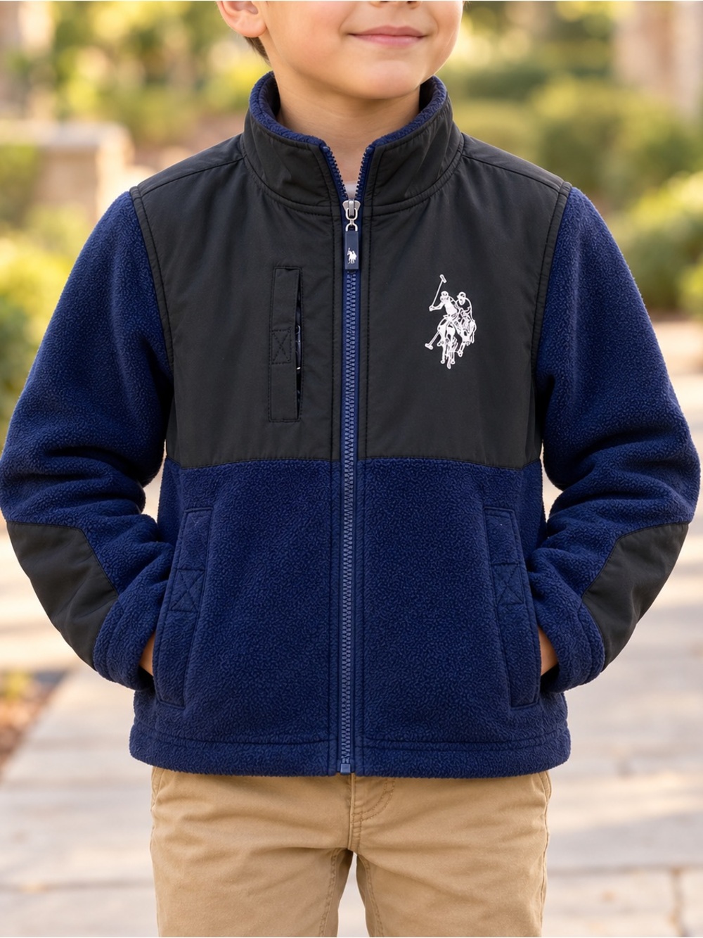 U.S. Polo Assn. Boys Size 7 Navy & Black Full Zip Fleece Jacket